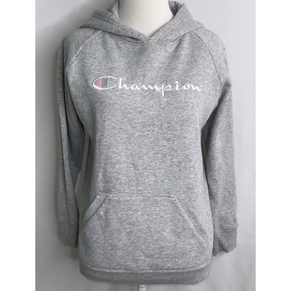 Champion Gray Fleece Hoodie Pink & White Logo XL - Picture 1 of 13